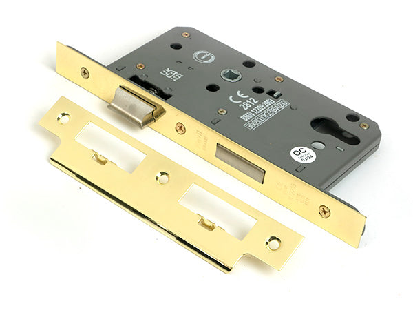 This is an image of From The Anvil - Polished Brass Euro Din Sash Lock - 60mm Backset/72mm Centre available to order from Trade Door Handles in Kendal.