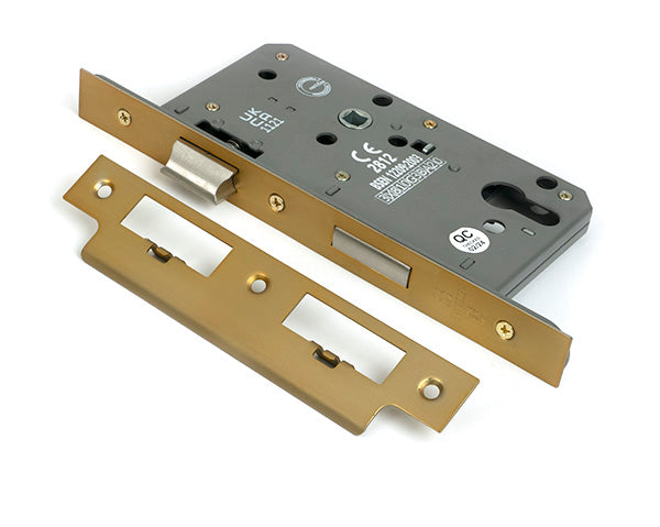 This is an image of From The Anvil - Satin Brass Euro Din Sash Lock - 60mm Backset/72mm Centre available to order from Trade Door Handles in Kendal.