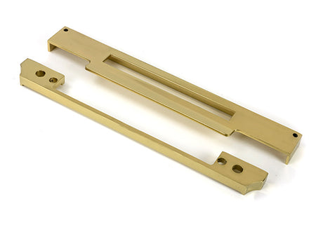 This is an image of From The Anvil - Polished Brass ½" Rebate Kit for Euro Din Sash Lock available to order from Trade Door Handles in Kendal.