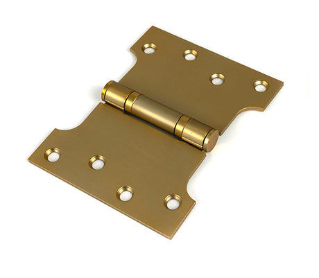 This is an image of From The Anvil - Satin Brass 4" x 3" x 5" Parliament Hinge (pair) ss available to order from Trade Door Handles in Kendal.