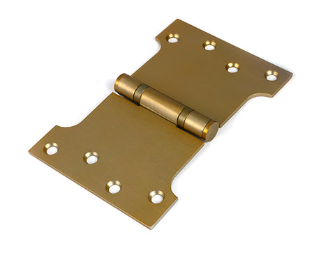 This is an image of From The Anvil - Satin Brass 4" x 4" x 6" Parliament Hinge (pair) ss available to order from Trade Door Handles in Kendal.