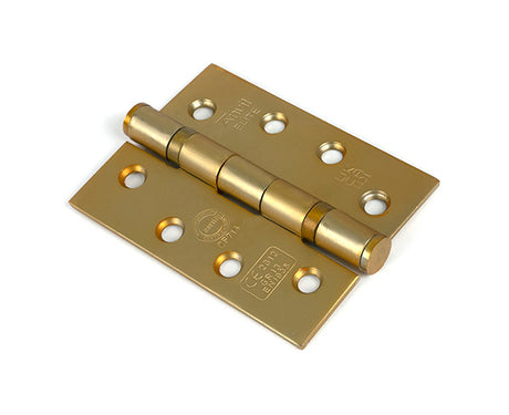 This is an image of From The Anvil - Satin Brass 4" Ball Bearing Butt Hinge (Pair) ss available to order from Trade Door Handles in Kendal.