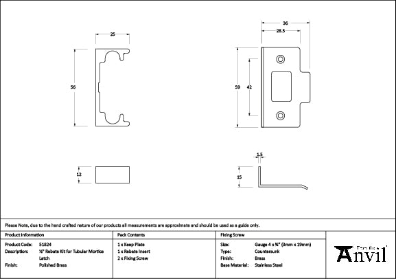 High quality image of From The Anvil - Polished Brass Rebate Kit for Tubular Mortice Latch | Sku. 51824 available to order from Trade Door Handles in Kendal.