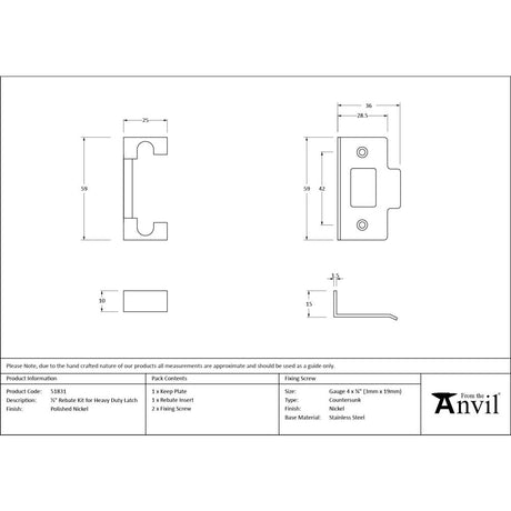 From The Anvil - Polished Nickel Rebate Kit for Heavy Duty Latch | Sku. 51831 | Trade Door Handles.