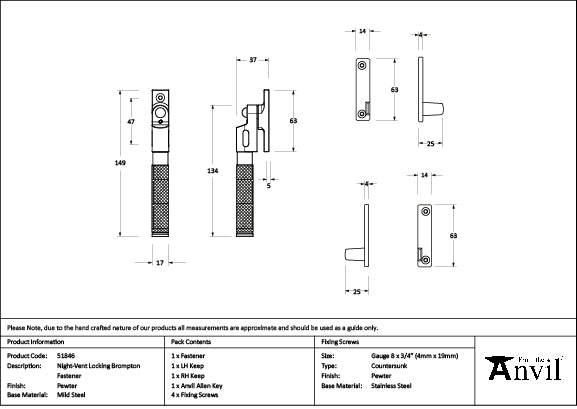 From The Anvil - Pewter Night-Vent Locking Brompton Fastener