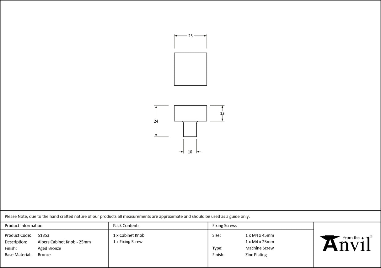 From The Anvil - Aged Bronze Albers Cabinet Knob - 25mm | Sku. 51853 | Trade Door Handles.