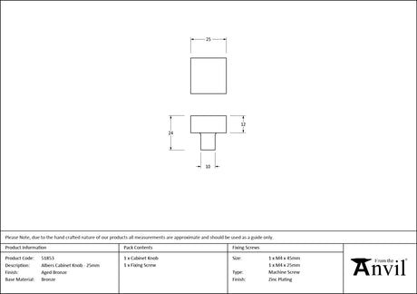 From The Anvil - Aged Bronze Albers Cabinet Knob - 25mm | Sku. 51853 | Trade Door Handles.