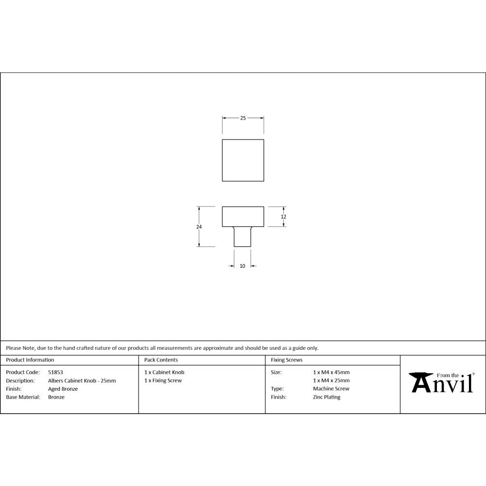 From The Anvil - Aged Bronze Albers Cabinet Knob - 25mm | Sku. 51853 | Trade Door Handles.