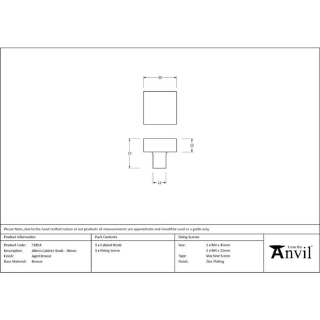From The Anvil - Aged Bronze Albers Cabinet Knob - 30mm | Sku. 51854 | Trade Door Handles.