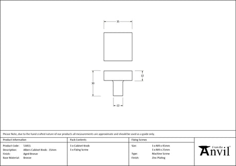 From The Anvil - Aged Bronze Albers Cabinet Knob - 35mm | Sku. 51855 | Trade Door Handles.