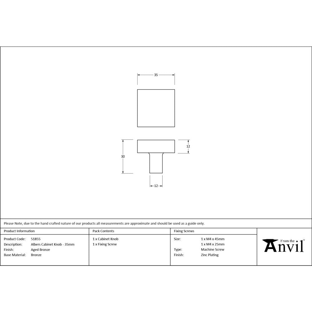 From The Anvil - Aged Bronze Albers Cabinet Knob - 35mm | Sku. 51855 | Trade Door Handles.
