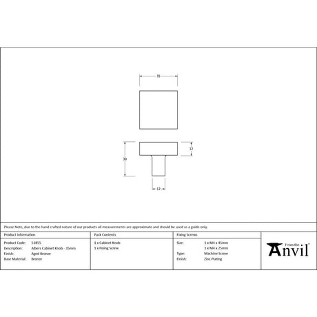 From The Anvil - Aged Bronze Albers Cabinet Knob - 35mm | Sku. 51855 | Trade Door Handles.