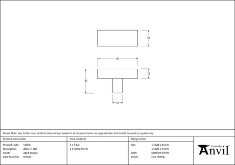 From The Anvil - Aged Bronze Albers T-Bar | Sku. 51856 | Trade Door Handles.