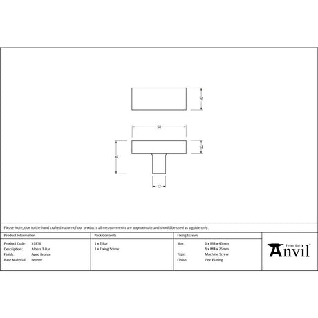 From The Anvil - Aged Bronze Albers T-Bar | Sku. 51856 | Trade Door Handles.