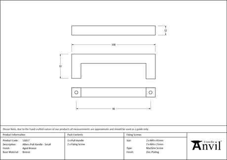 From The Anvil - Aged Bronze Albers Pull Handle - Small | Sku. 51857 | Trade Door Handles.
