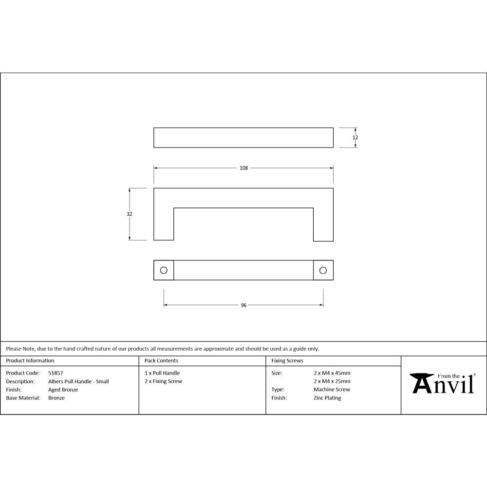 From The Anvil - Aged Bronze Albers Pull Handle - Small | Sku. 51857 | Trade Door Handles.