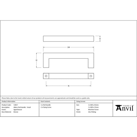 From The Anvil - Aged Bronze Albers Pull Handle - Small | Sku. 51857 | Trade Door Handles.