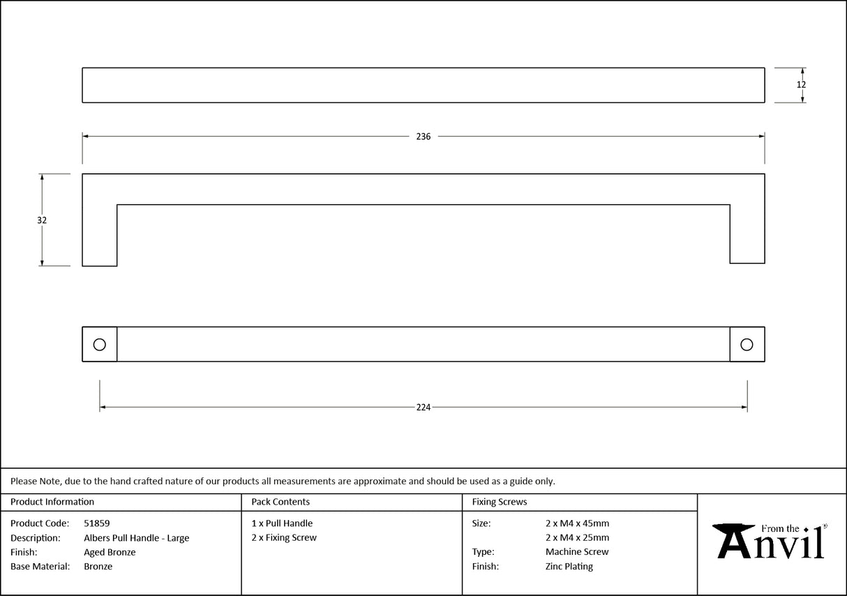 From The Anvil - Aged Bronze Albers Pull Handle - Large | Sku. 51859 | Trade Door Handles.