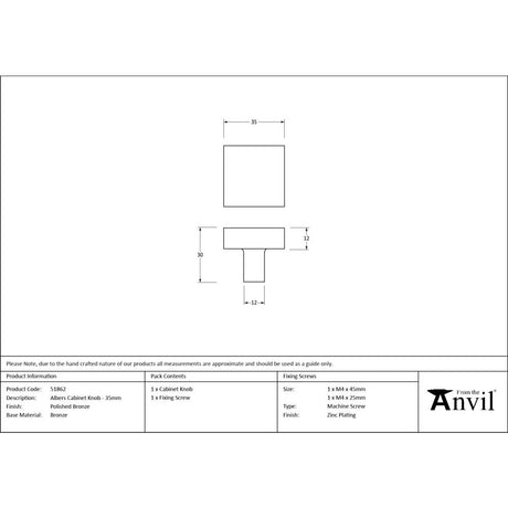 From The Anvil - Polished Bronze Albers Cabinet Knob - 35mm | Sku. 51862 | Trade Door Handles.