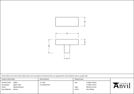 From The Anvil - Polished Bronze Albers T-Bar | Sku. 51863 | Trade Door Handles.