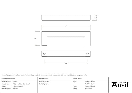 From The Anvil - Polished Bronze Albers Pull Handle - Small | Sku. 51864 | Trade Door Handles.