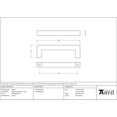 From The Anvil - Polished Bronze Albers Pull Handle - Small | Sku. 51864 | Trade Door Handles.
