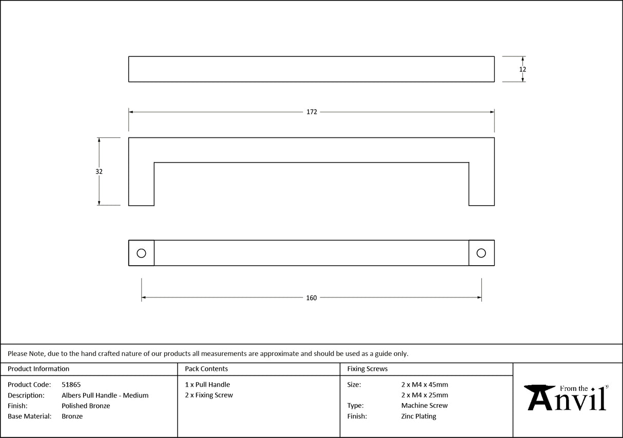 From The Anvil - Polished Bronze Albers Pull Handle - Medium | Sku. 51865 | Trade Door Handles.