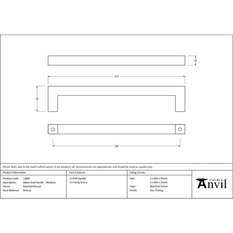 From The Anvil - Polished Bronze Albers Pull Handle - Medium | Sku. 51865 | Trade Door Handles.