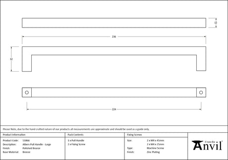 From The Anvil - Polished Bronze Albers Pull Handle - Large | Sku. 51866 | Trade Door Handles.
