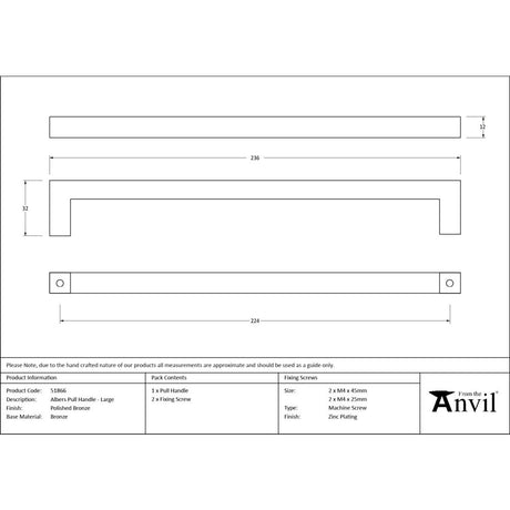 From The Anvil - Polished Bronze Albers Pull Handle - Large | Sku. 51866 | Trade Door Handles.
