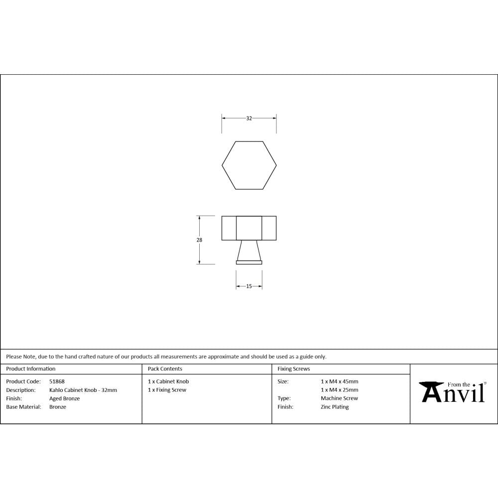 From The Anvil - Aged Bronze Kahlo Cabinet Knob - 32mm | Sku. 51868 | Trade Door Handles.