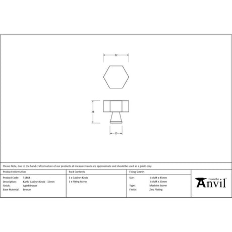 From The Anvil - Aged Bronze Kahlo Cabinet Knob - 32mm | Sku. 51868 | Trade Door Handles.