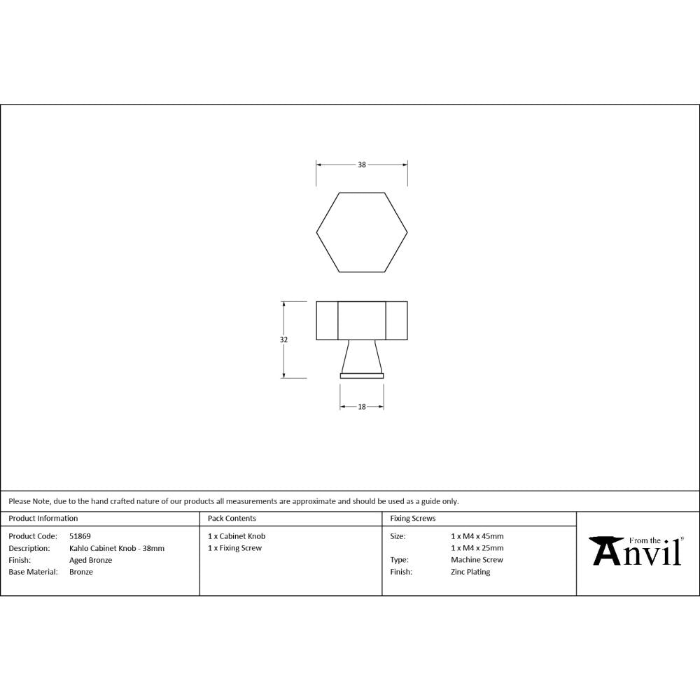 From The Anvil - Aged Bronze Kahlo Cabinet Knob - 38mm | Sku. 51869 | Trade Door Handles.