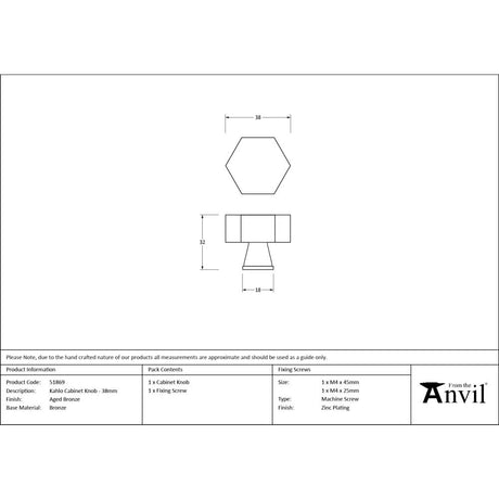 From The Anvil - Aged Bronze Kahlo Cabinet Knob - 38mm | Sku. 51869 | Trade Door Handles.