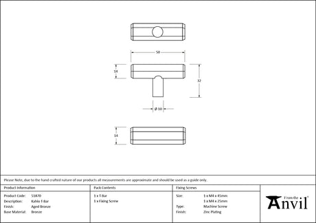 From The Anvil - Aged Bronze Kahlo T-Bar | Sku. 51870 | Trade Door Handles.