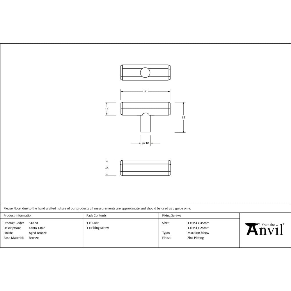 From The Anvil - Aged Bronze Kahlo T-Bar | Sku. 51870 | Trade Door Handles.