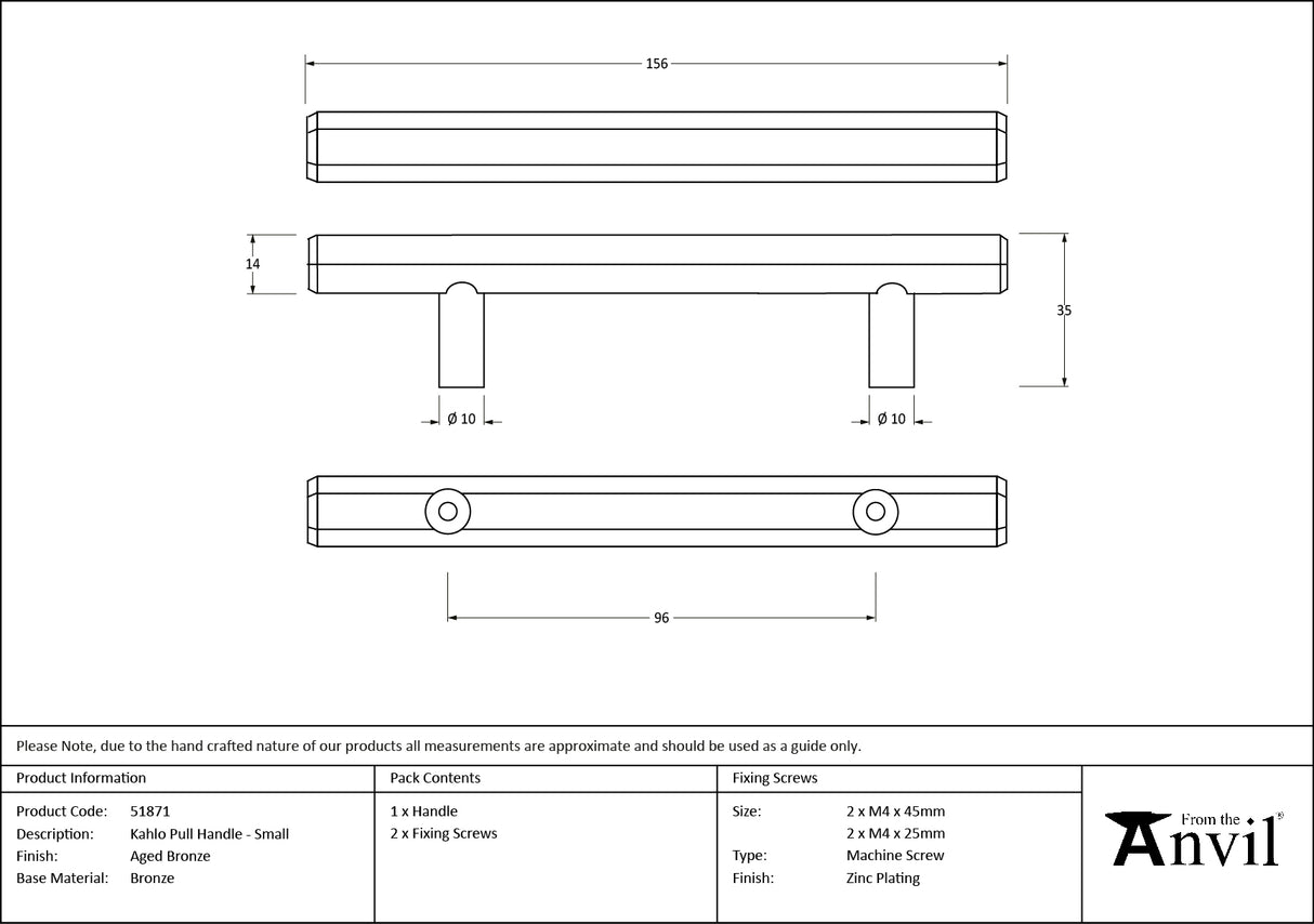 From The Anvil - Aged Bronze Kahlo Pull Handle - Small | Sku. 51871 | Trade Door Handles.
