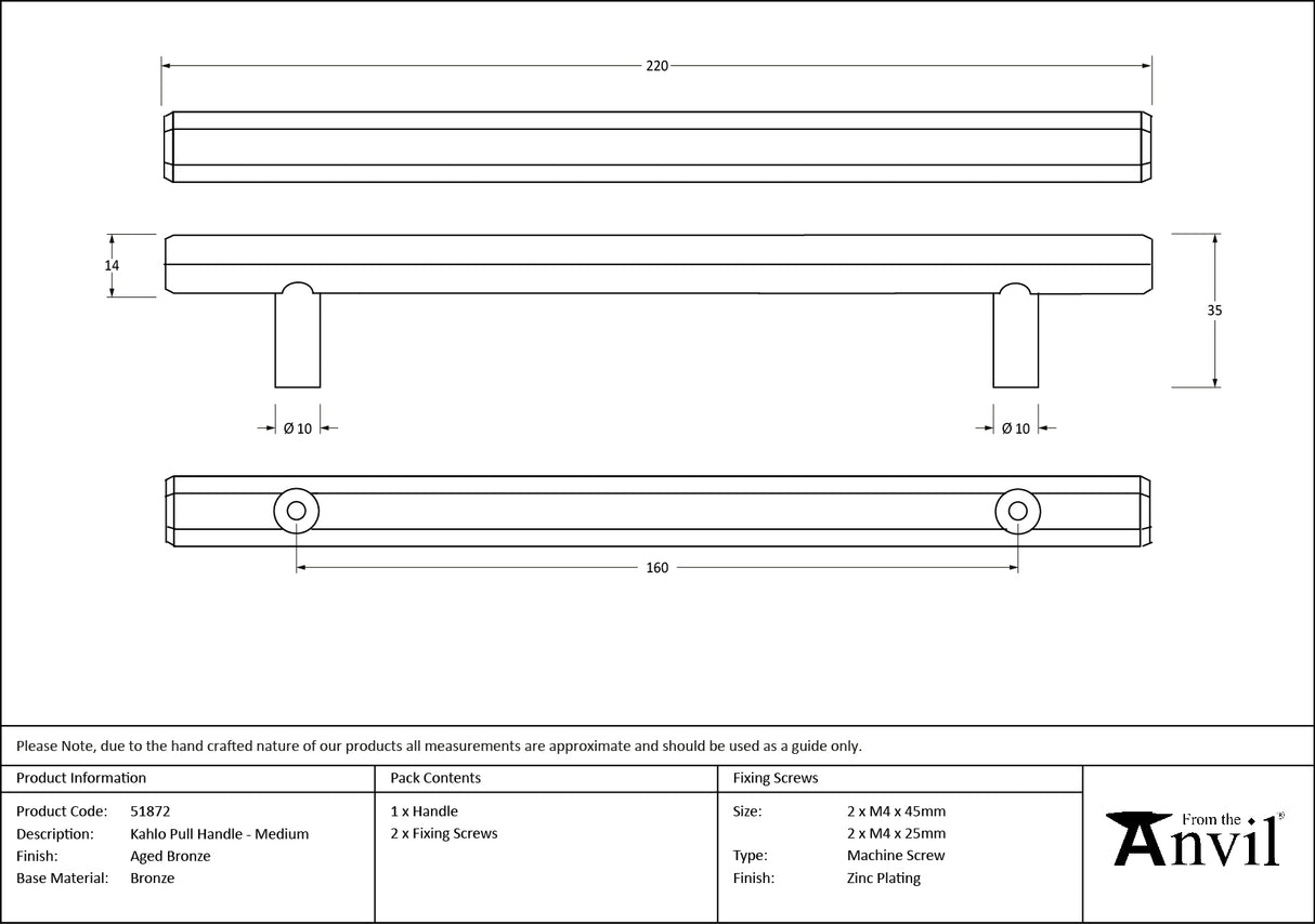 From The Anvil - Aged Bronze Kahlo Pull Handle - Medium | Sku. 51872 | Trade Door Handles.