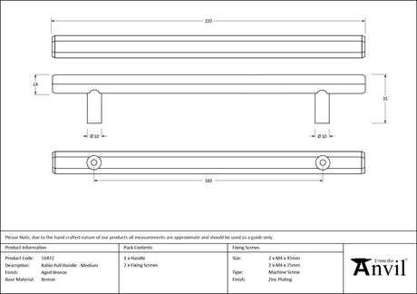 From The Anvil - Aged Bronze Kahlo Pull Handle - Medium | Sku. 51872 | Trade Door Handles.
