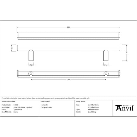 From The Anvil - Aged Bronze Kahlo Pull Handle - Medium | Sku. 51872 | Trade Door Handles.