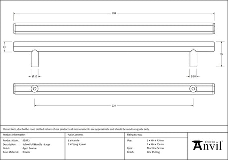 From The Anvil - Aged Bronze Kahlo Pull Handle - Large | Sku. 51873 | Trade Door Handles.
