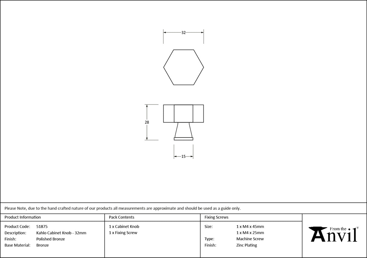 From The Anvil - Polished Bronze Kahlo Cabinet Knob - 32mm | Sku. 51875 | Trade Door Handles.