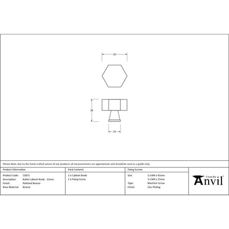 From The Anvil - Polished Bronze Kahlo Cabinet Knob - 32mm | Sku. 51875 | Trade Door Handles.