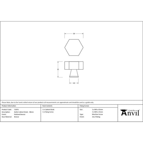 From The Anvil - Polished Bronze Kahlo Cabinet Knob - 38mm | Sku. 51876 | Trade Door Handles.