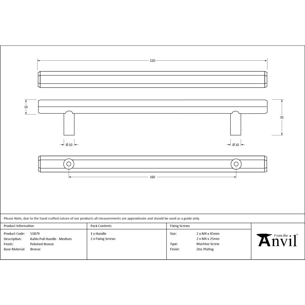 From The Anvil - Polished Bronze Kahlo Pull Handle - Medium | Sku. 51879 | Trade Door Handles.