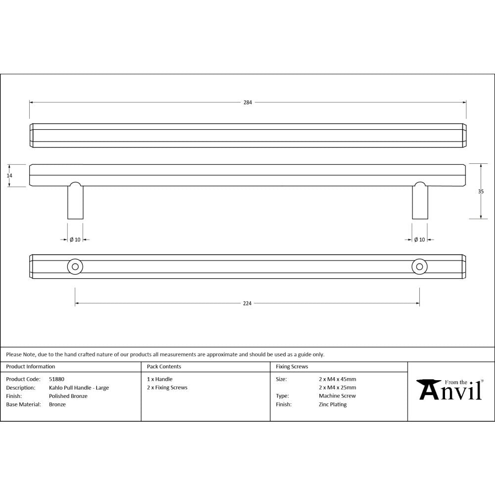 From The Anvil - Polished Bronze Kahlo Pull Handle - Large | Sku. 51880 | Trade Door Handles.