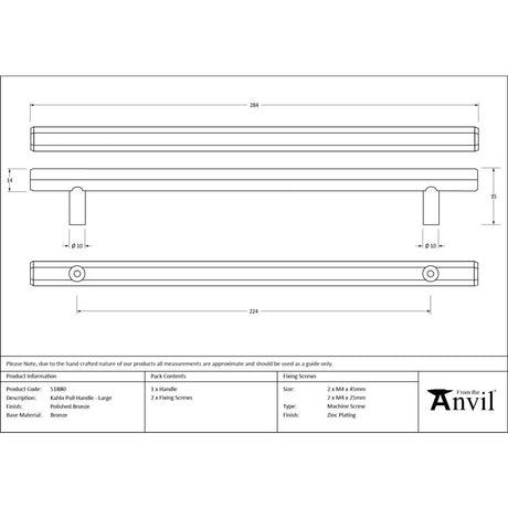 From The Anvil - Polished Bronze Kahlo Pull Handle - Large | Sku. 51880 | Trade Door Handles.