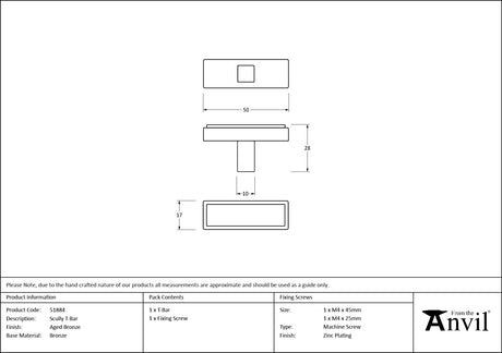 From The Anvil - Aged Bronze Scully T-Bar | Sku. 51884 | Trade Door Handles.