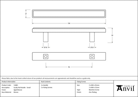 From The Anvil - Aged Bronze Scully Pull Handle - Small | Sku. 51885 | Trade Door Handles.