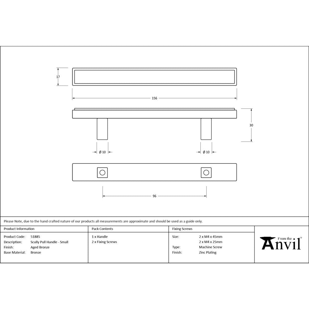 From The Anvil - Aged Bronze Scully Pull Handle - Small | Sku. 51885 | Trade Door Handles.